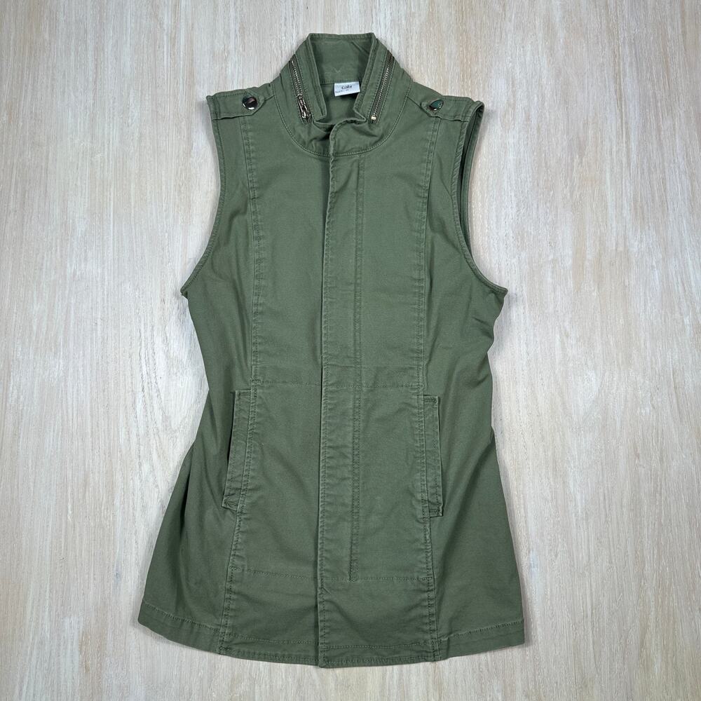 Cabi Green Utility Vest Zip Front Stretch Cotton Military Style Layering XS